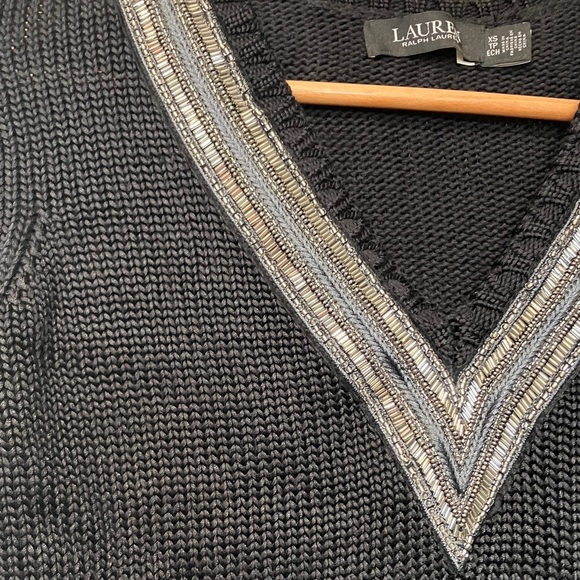 Lauren Ralph Lauren Black Label V-Neck Sweater with Silver Accents - Picture 3 of 4
